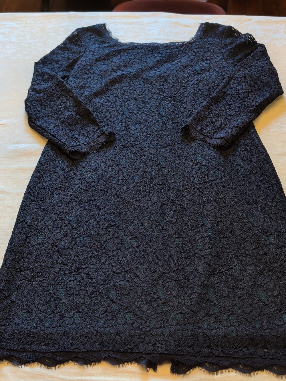 Adrianna Papell Navy Blue Over Teal Lace 3/4 Sleeve Cocktail Dress Size 16